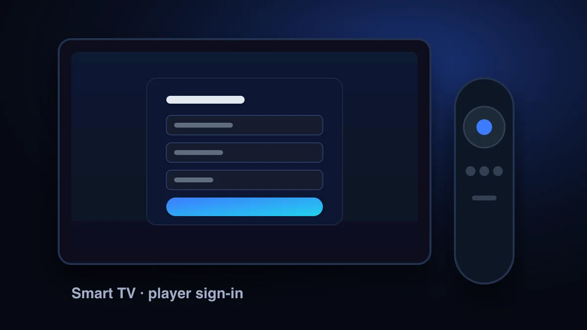 Illustration of a Smart TV remote and an IPTV player login screen used to set up CatchON TV